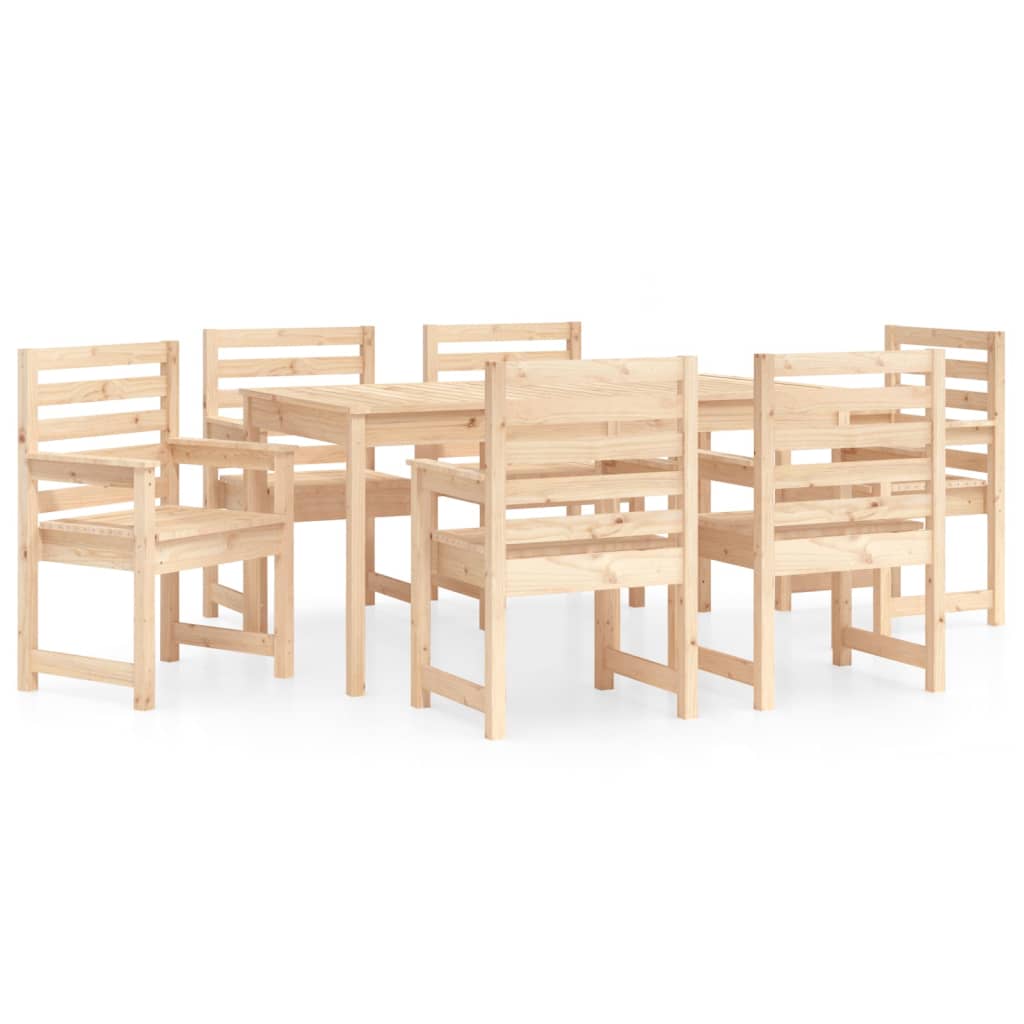 7 Piece Garden Dining Set Solid Wood Pine