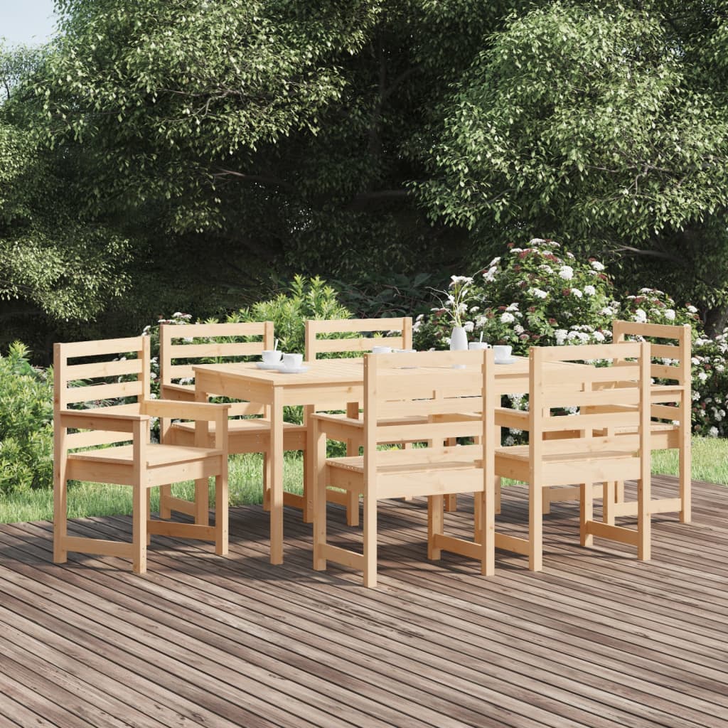 7 Piece Garden Dining Set Solid Wood Pine