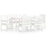 7 Piece Garden Dining Set White Solid Wood Pine