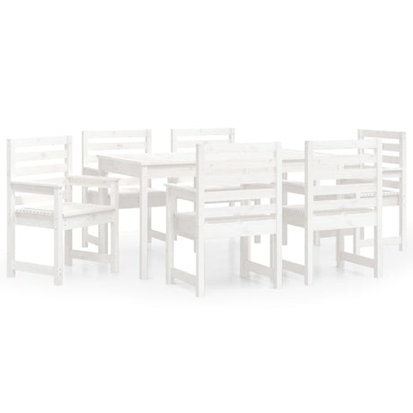 7 Piece Garden Dining Set White Solid Wood Pine