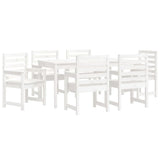 7 Piece Garden Dining Set White Solid Wood Pine