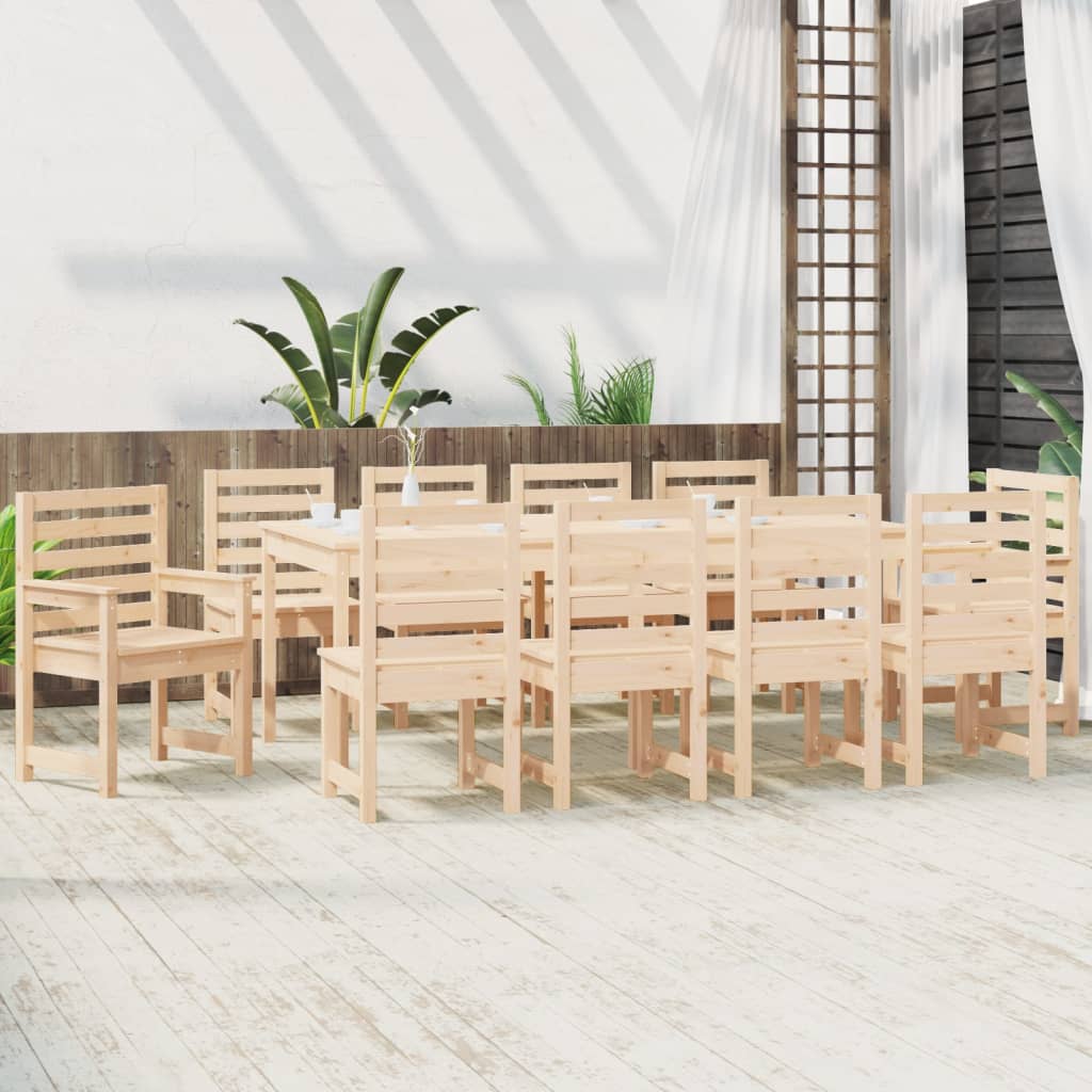 11 Piece Garden Dining Set Solid Wood Pine