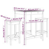 3 Piece Garden Bar Set White Solid Wood Pine