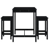 3 Piece Garden Bar Set Black Solid Wood Pine