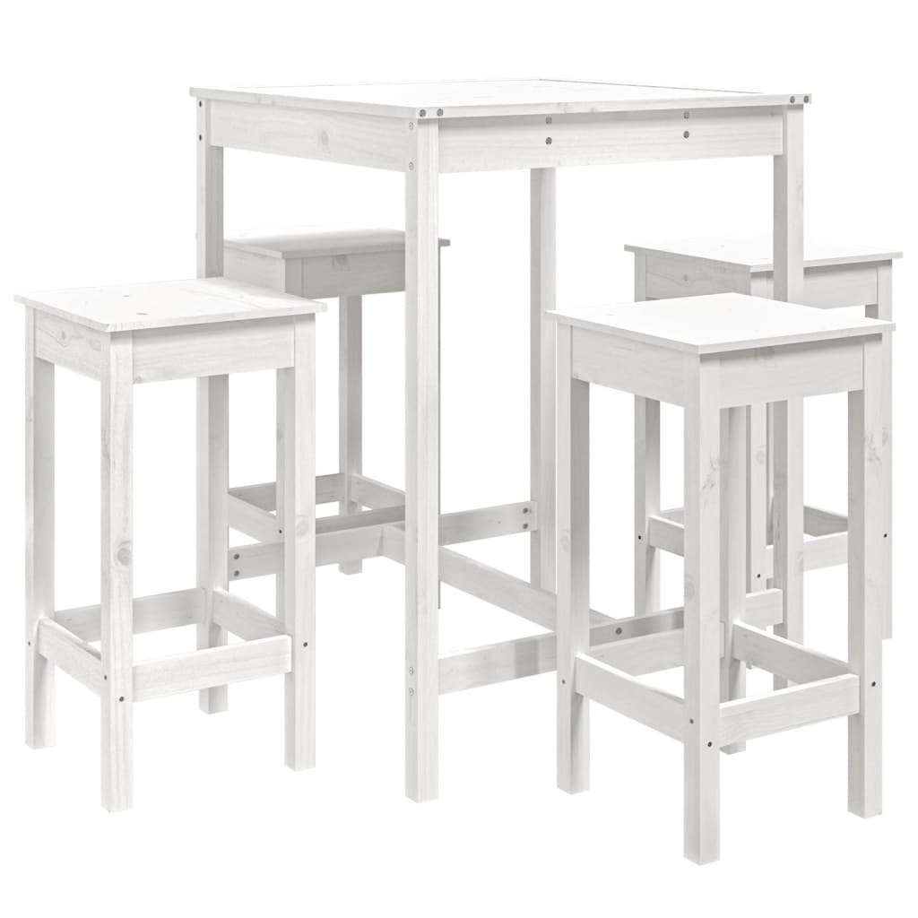 5 Piece Garden Bar Set White Solid Wood Pine