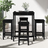 5 Piece Garden Bar Set Black Solid Wood Pine