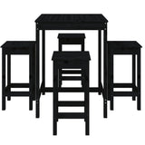 5 Piece Garden Bar Set Black Solid Wood Pine