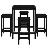 5 Piece Garden Bar Set Black Solid Wood Pine