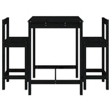 3 Piece Garden Bar Set Black Solid Wood Pine