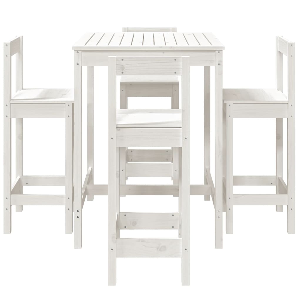 5 Piece Garden Bar Set White Solid Wood Pine