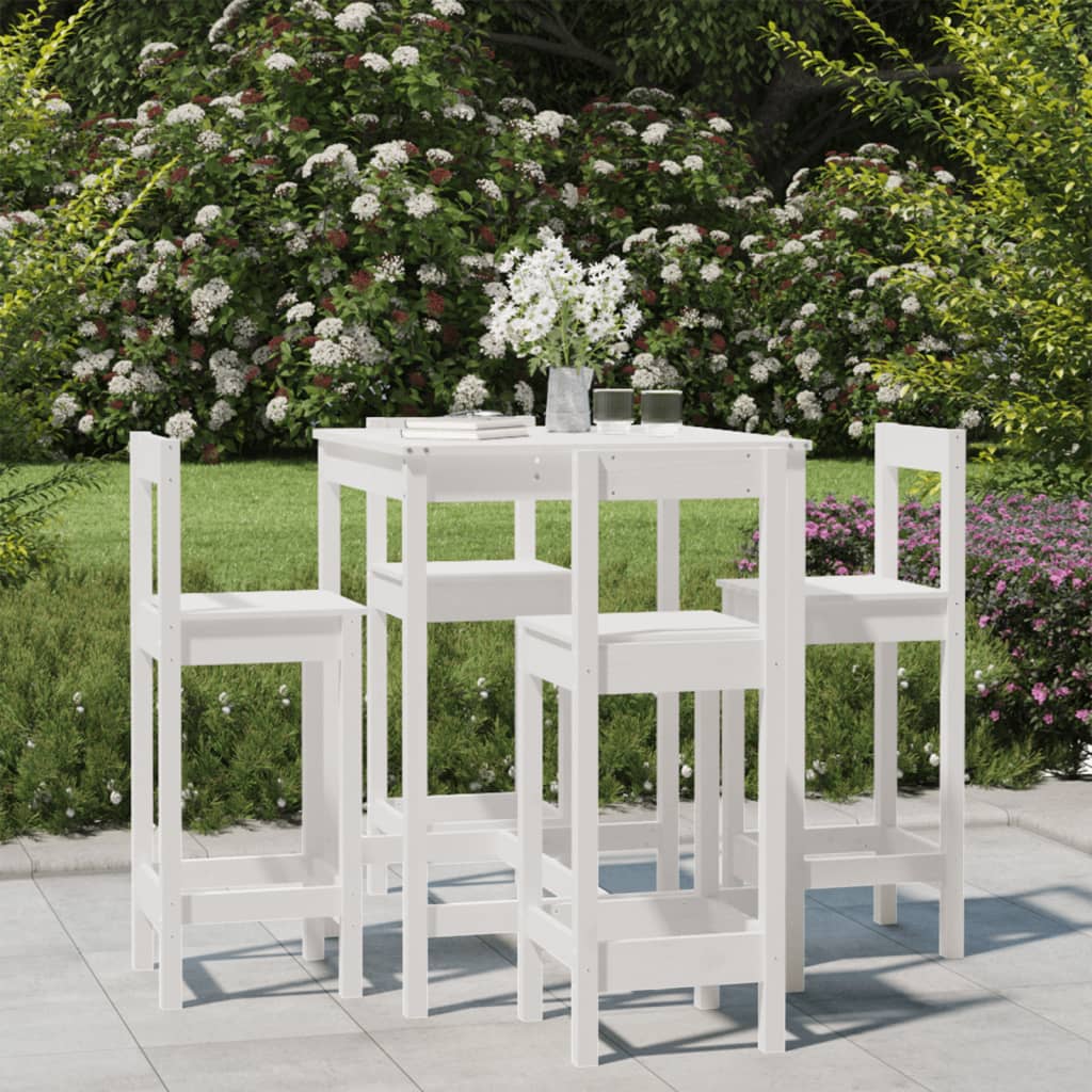 5 Piece Garden Bar Set White Solid Wood Pine