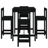 5 Piece Garden Bar Set Black Solid Wood Pine