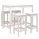 5 Piece Garden Bar Set White Solid Wood Pine