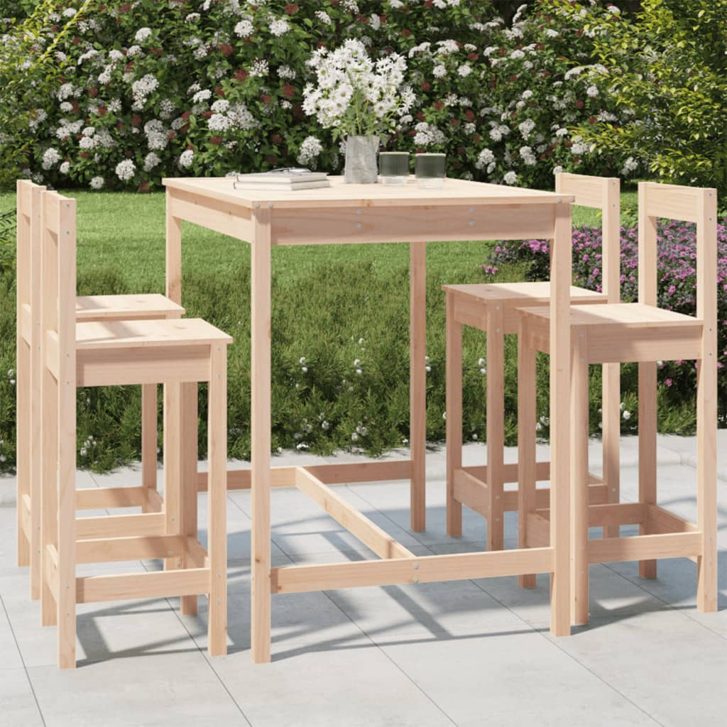 5 Piece Garden Bar Set Solid Wood Pine