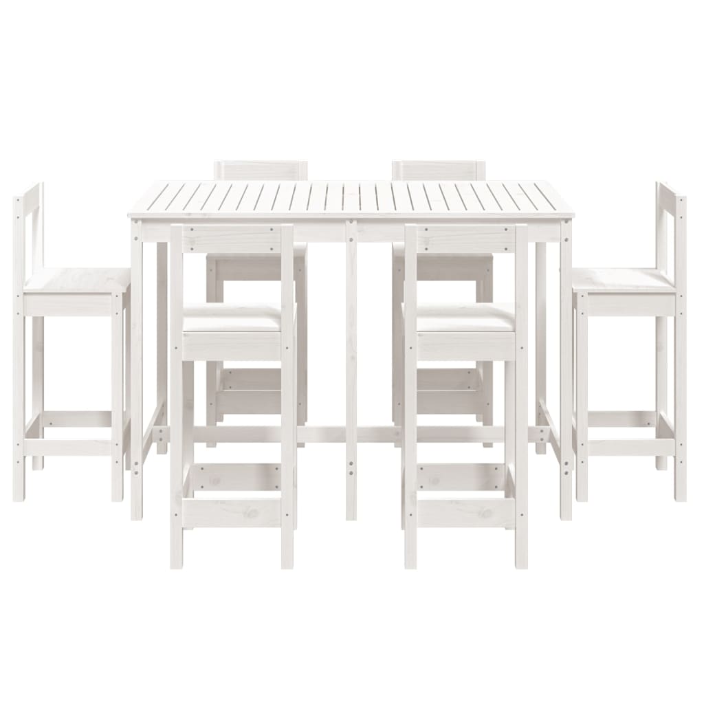 7 Piece Garden Bar Set White Solid Wood Pine