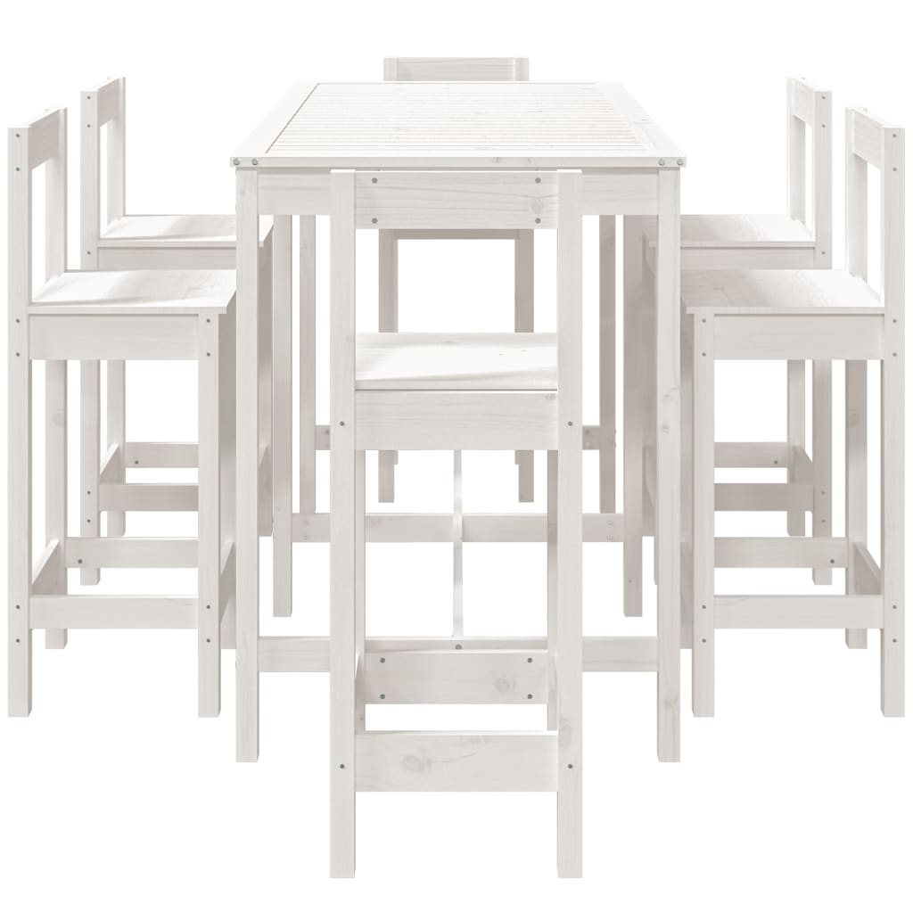 7 Piece Garden Bar Set White Solid Wood Pine