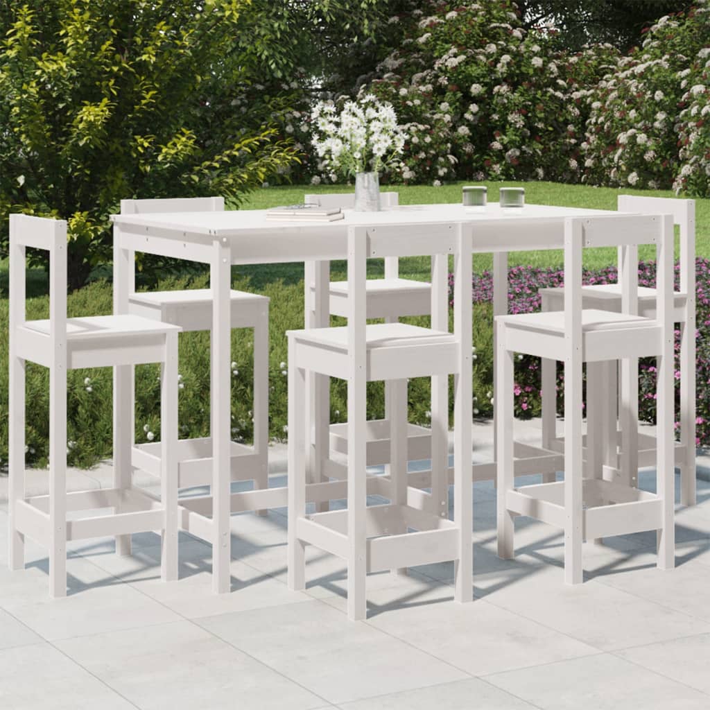 7 Piece Garden Bar Set White Solid Wood Pine