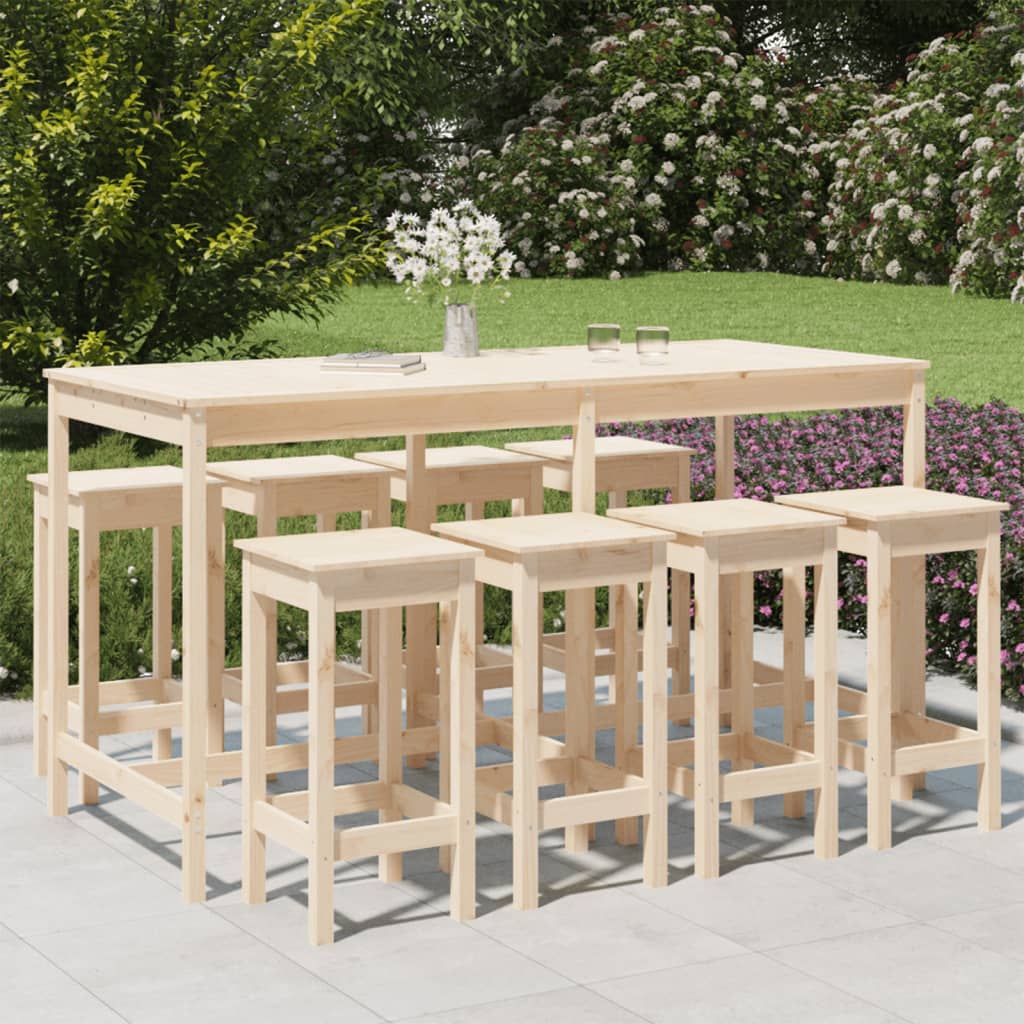 9 Piece Garden Bar Set Solid Wood Pine