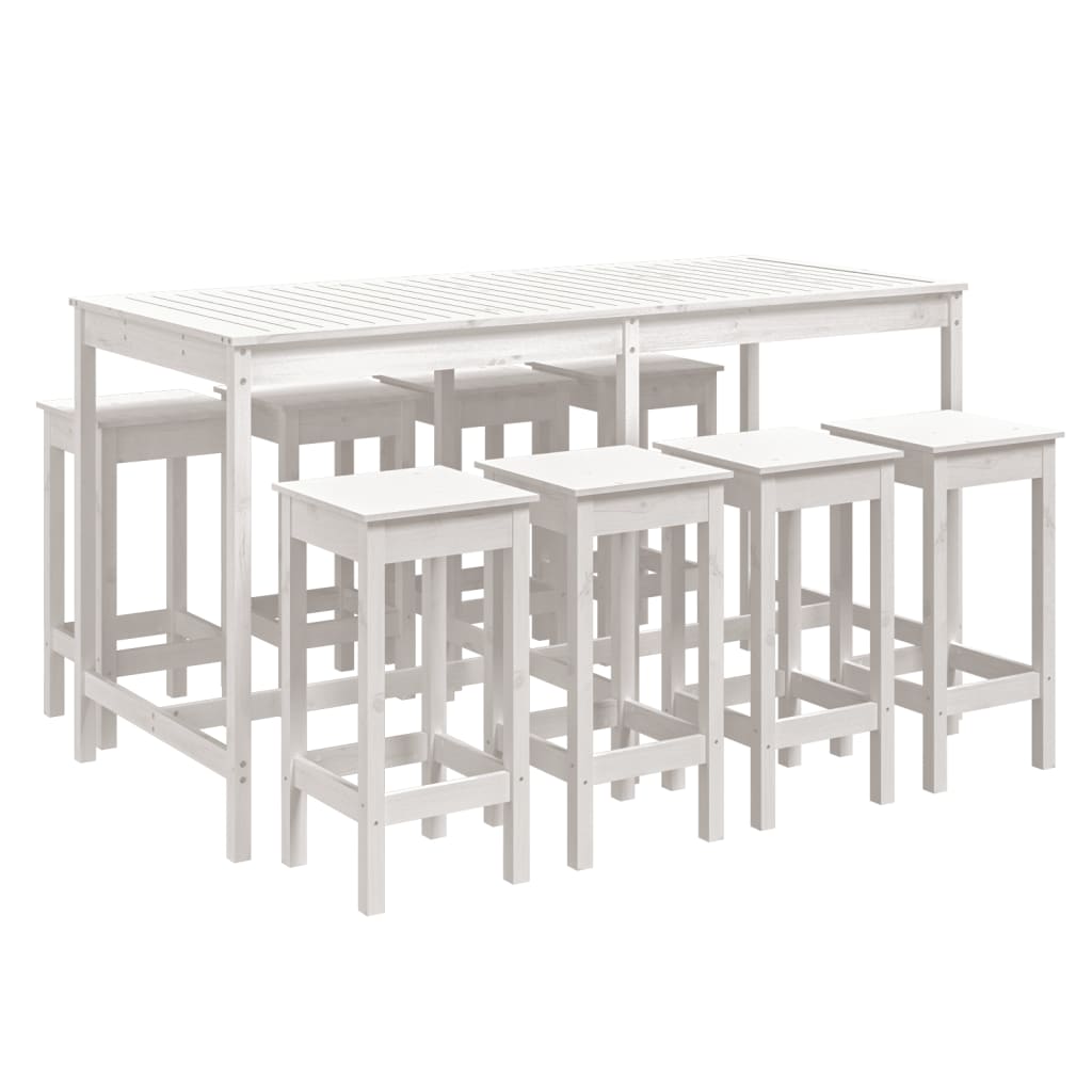 9 Piece Garden Bar Set White Solid Wood Pine