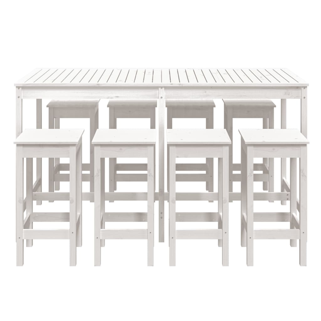 9 Piece Garden Bar Set White Solid Wood Pine