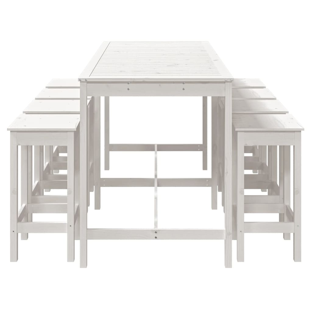 9 Piece Garden Bar Set White Solid Wood Pine