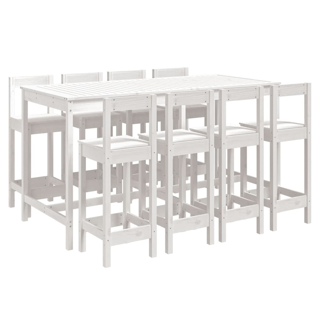 9 Piece Garden Bar Set White Solid Wood Pine