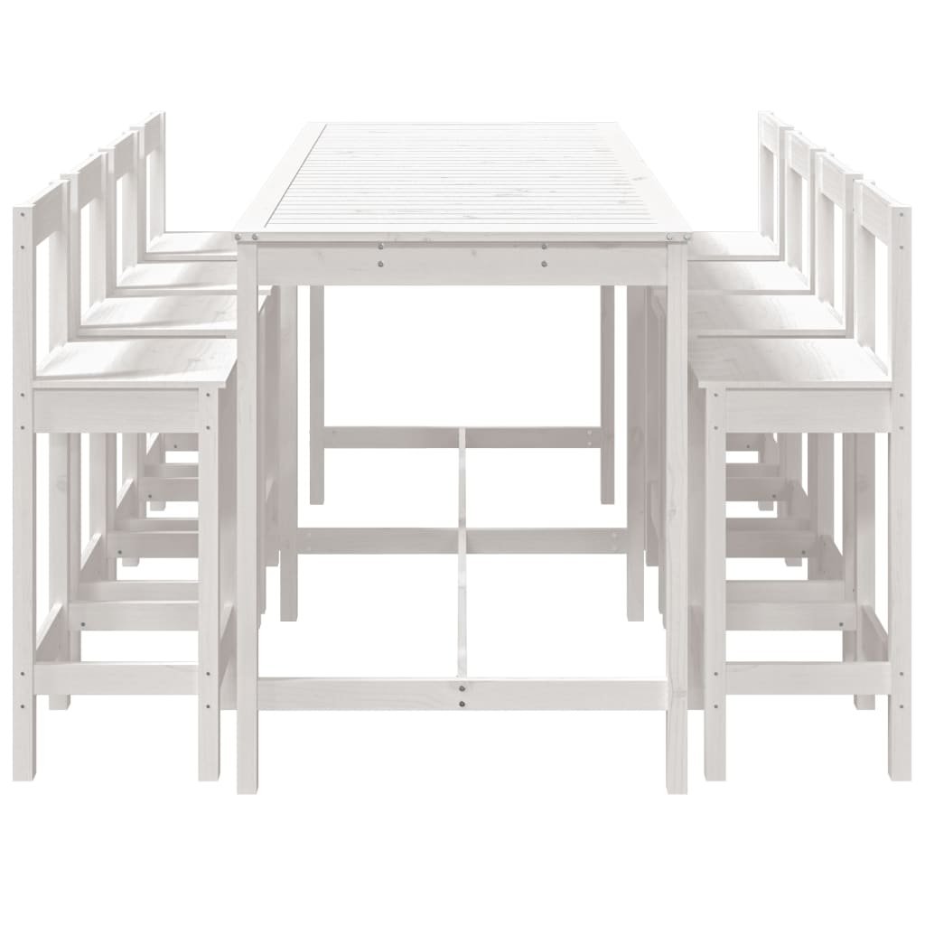 9 Piece Garden Bar Set White Solid Wood Pine