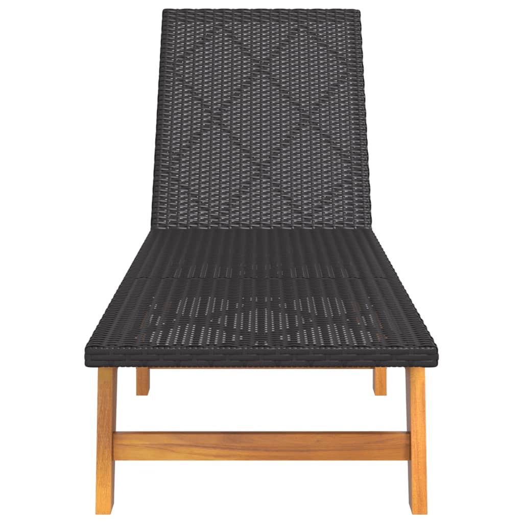 Sun Lounger with Table Poly Rattan and Solid Wood Acacia