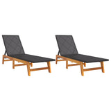 Sun Loungers 2 pcs Black and Brown Poly Rattan&Solid Wood Acacia