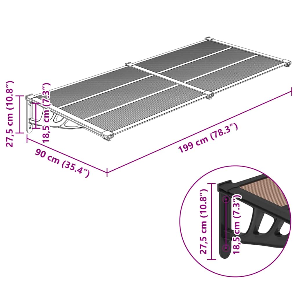 Door Canopy Black 199x90 cm Polycarbonate
