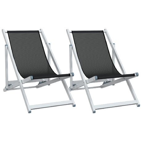 Folding Beach Chairs 2 pcs Black Aluminium and Textilene