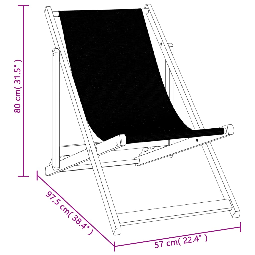 Folding Beach Chairs 2 pcs Black Aluminium and Textilene