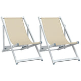 Folding Beach Chairs 2 pcs Cream Aluminium and Textilene