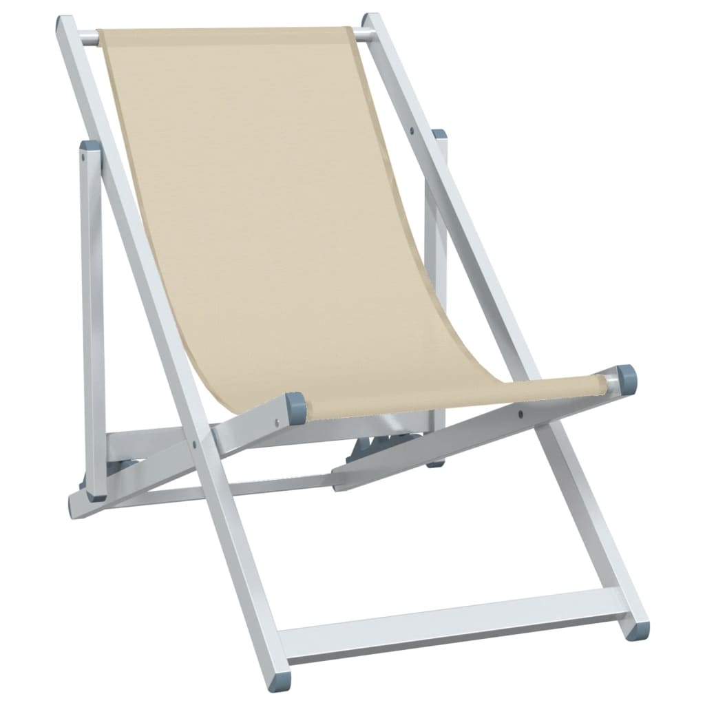 Folding Beach Chairs 2 pcs Cream Aluminium and Textilene