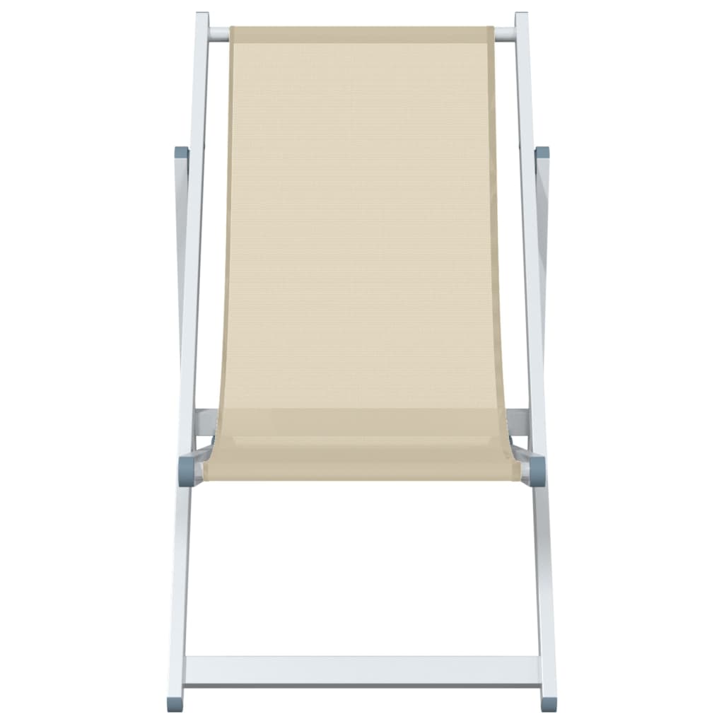 Folding Beach Chairs 2 pcs Cream Aluminium and Textilene