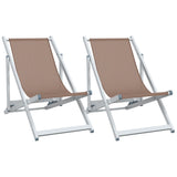 Folding Beach Chairs 2 pcs Brown Aluminium and Textilene