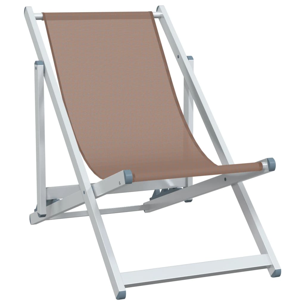 Folding Beach Chairs 2 pcs Brown Aluminium and Textilene