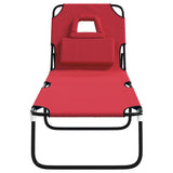 Folding Sun Lounger Red Oxford Fabric&Powder-coated Steel