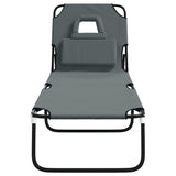 Folding Sun Lounger Grey Oxford Fabric&Powder-coated Steel