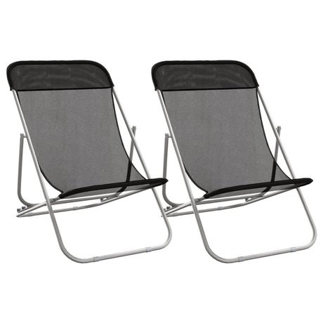 Folding Beach Chairs 2 pcs Black Textilene&Powder-coated Steel