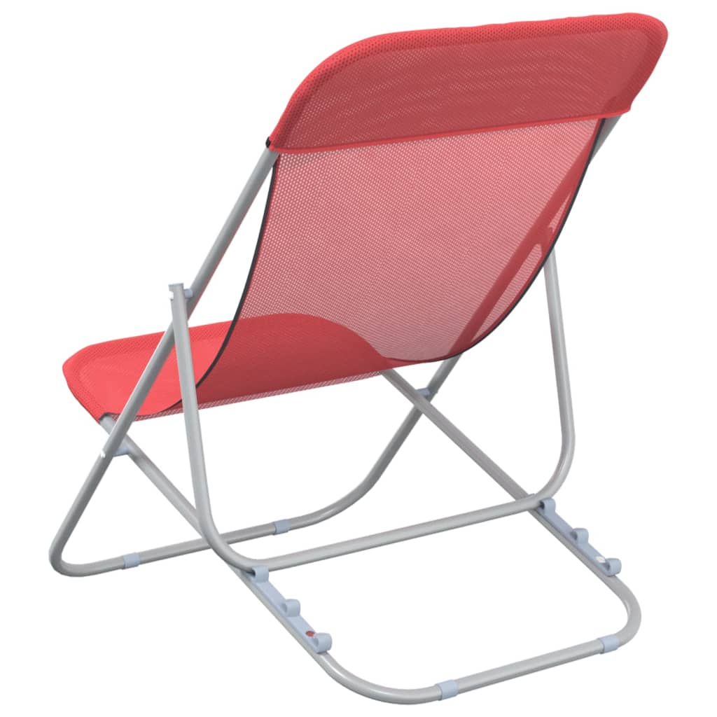 Folding Beach Chairs 2 pcs Red Textilene&Powder-coated Steel