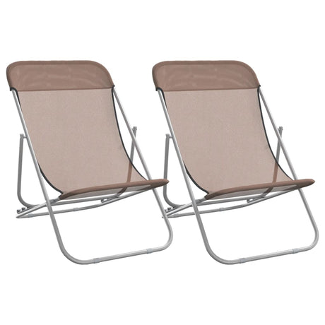 Folding Beach Chairs 2 pcs Brown Textilene&Powder-coated Steel