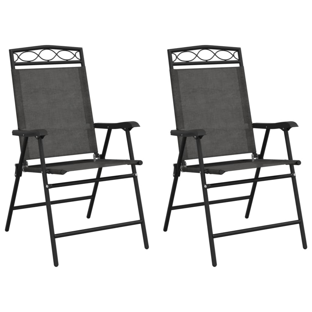 Folding Garden Chairs 2 pcs Melange Grey Steel and Textilene