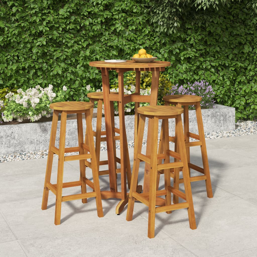 5 Piece Garden Bar Set Solid Wood  Acacia