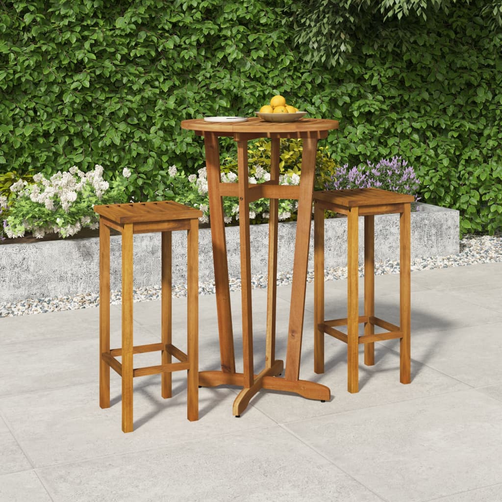 3 Piece Garden Bar Set Solid Wood  Acacia