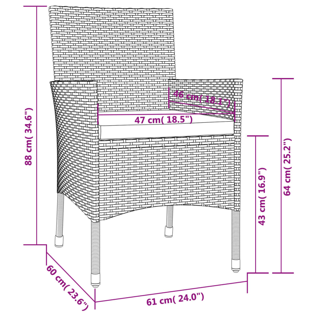 Garden Chairs with Cushions 2 pcs Brown Poly Rattan