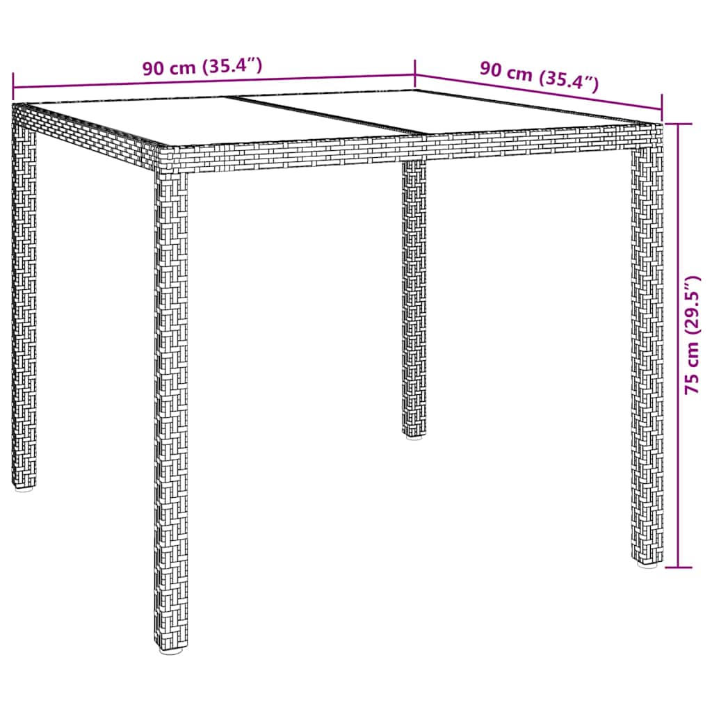 Garden Dining Table Brown 90 x 90 x 75 cm Poly rattan