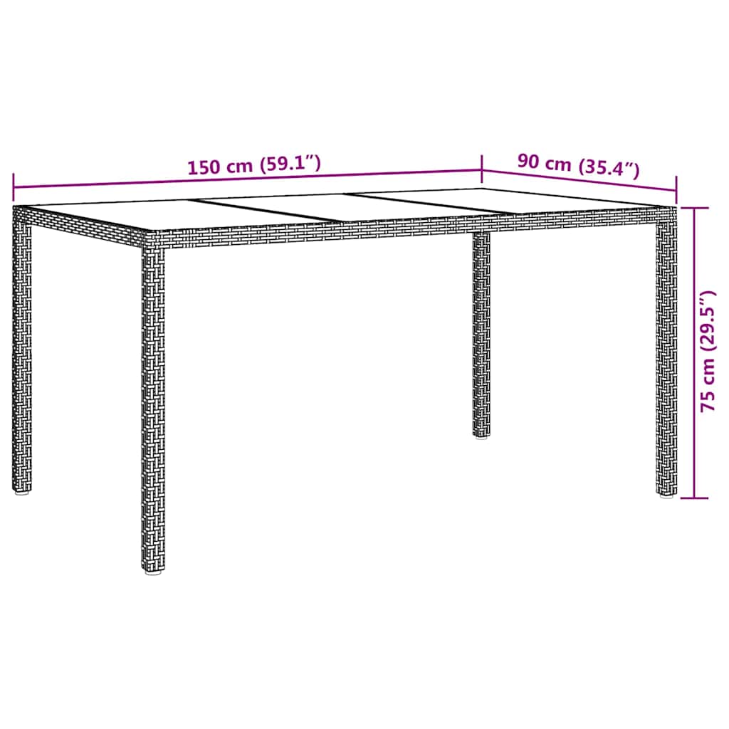 Garden Dining Table Black 150 x 90 x 75 cm Poly rattan
