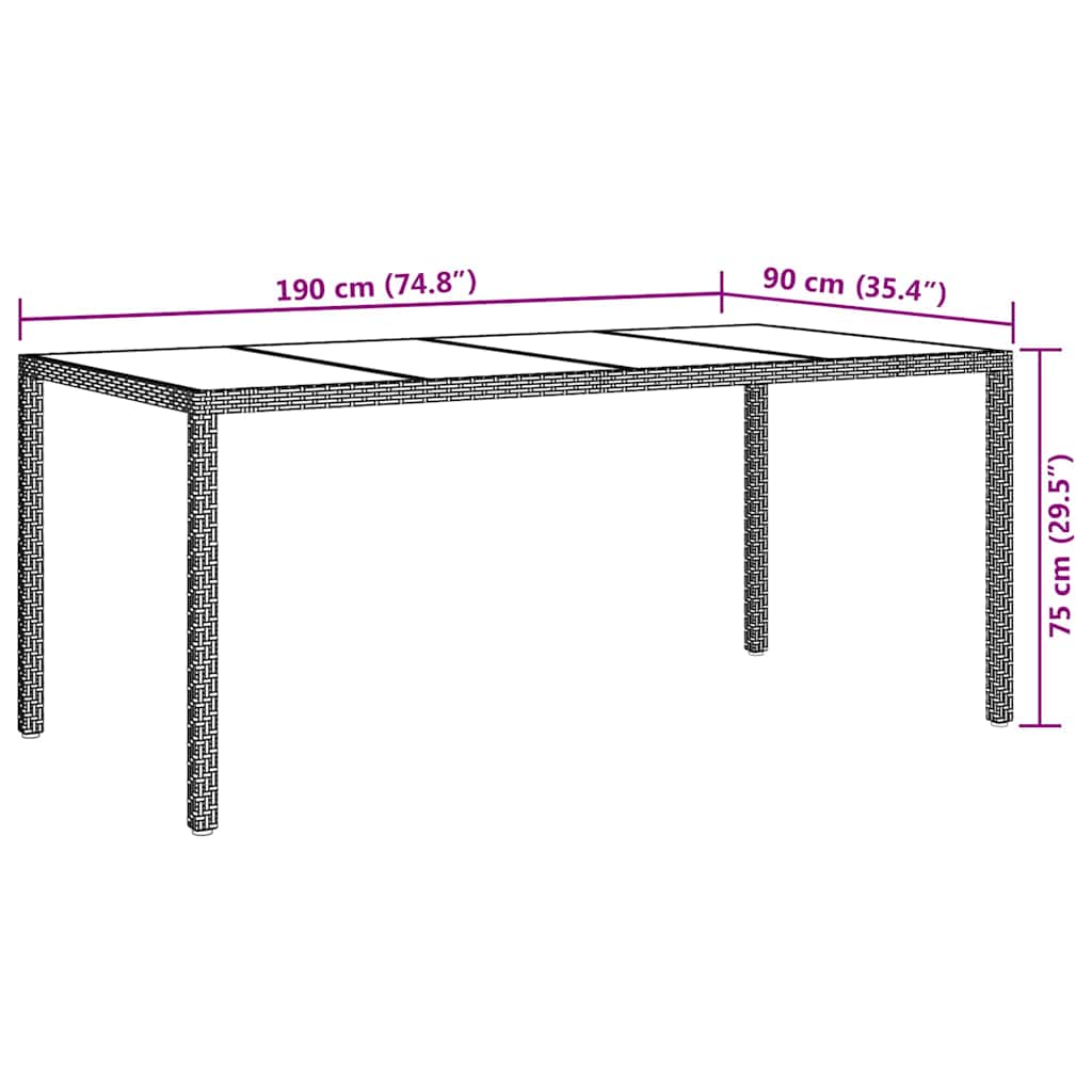 Garden Dining Table Black 190 x 90 x 75 cm Poly rattan