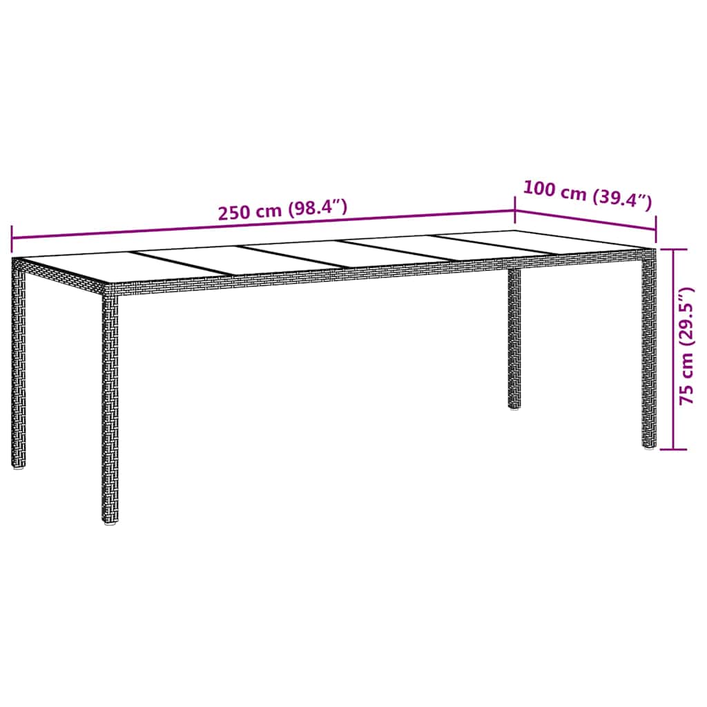 Garden Dining Table Brown 250 x 100 x 75 cm Poly rattan